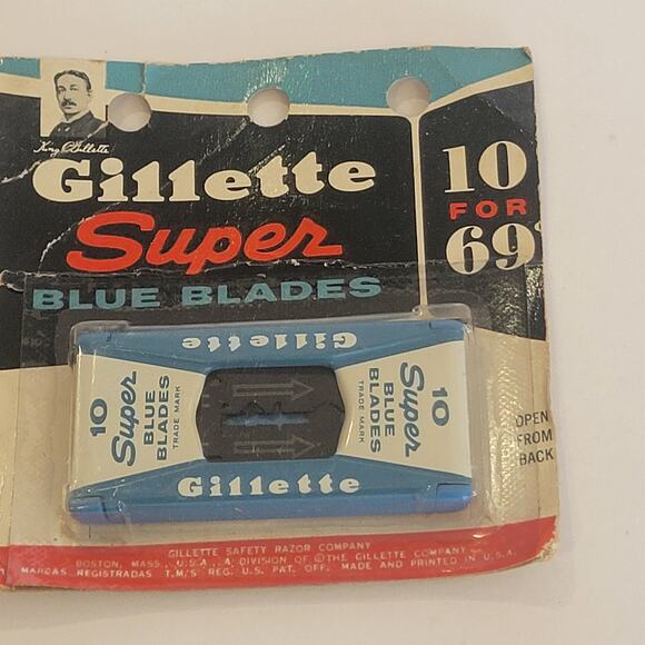 Vintage Gillette 10 Super Blue Blades Dispenser on card New, sealed - Picture 4 of 7